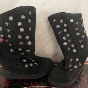 Pair Black Suede Australia Luxe Wedge Platform Studded Boots